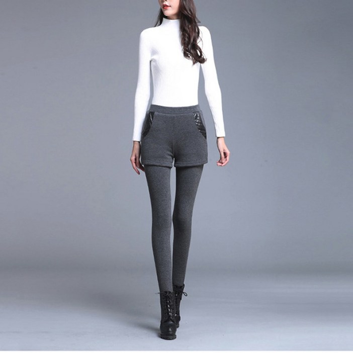 yuviny 유비니 여성 기모 레이어드 반바지 레깅스 KZ0001
