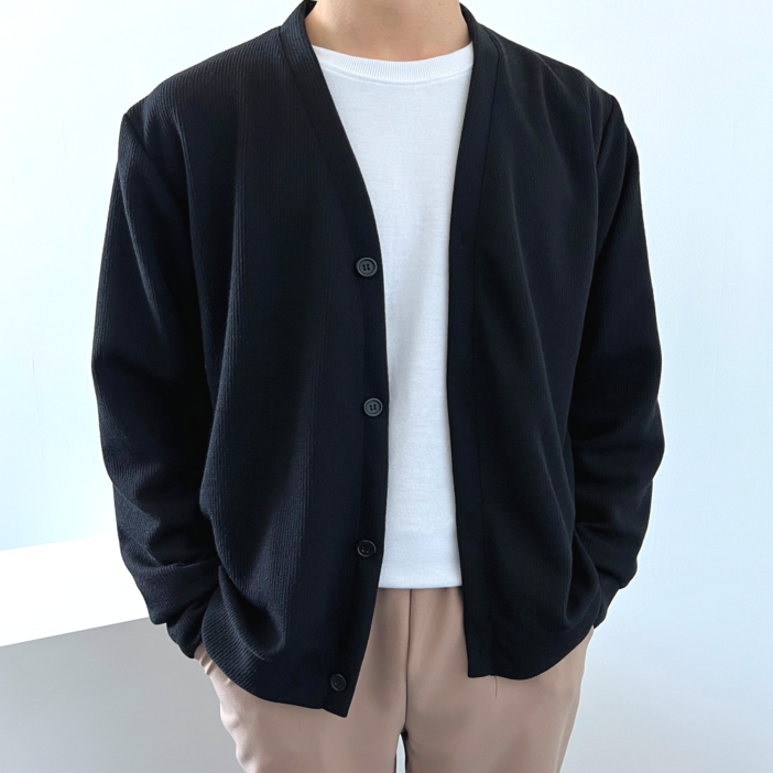 이브컴퍼니 남녀공용 오버핏 골지 브이넥 가디건 빅사이즈 M-2XL (3874-1)