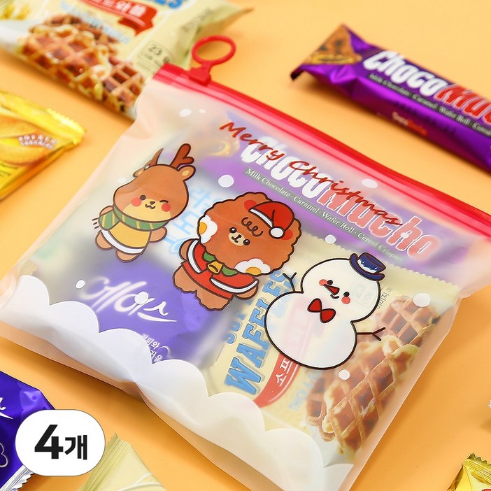 크리스마스 간식 어린이 단체 선물 구디백, 4개, 간식6종