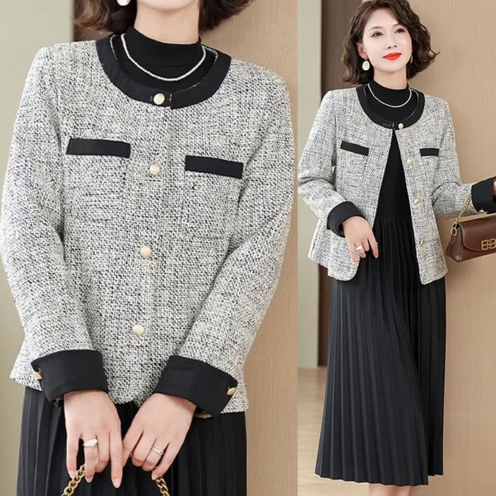 에쥬아 중년여성 세트 플리츠원피스+트위드자켓 셋업 엄마룩 하객룩