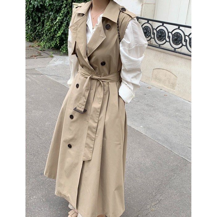 우아글로벌 트렌치코트 베스트 롱원피스