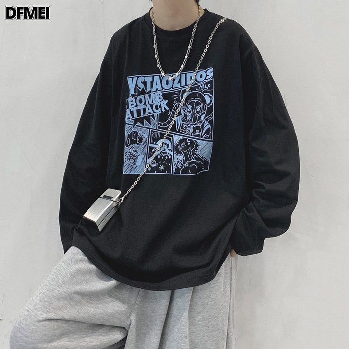 DFMEI 남자 긴팔 이너 라이너 라운드 맨투맨