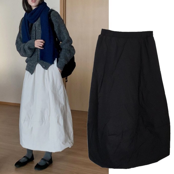 R73 패딩 절개스커트 밴딩 플레어 롱스커트 벌룬 겨울 따뜻한