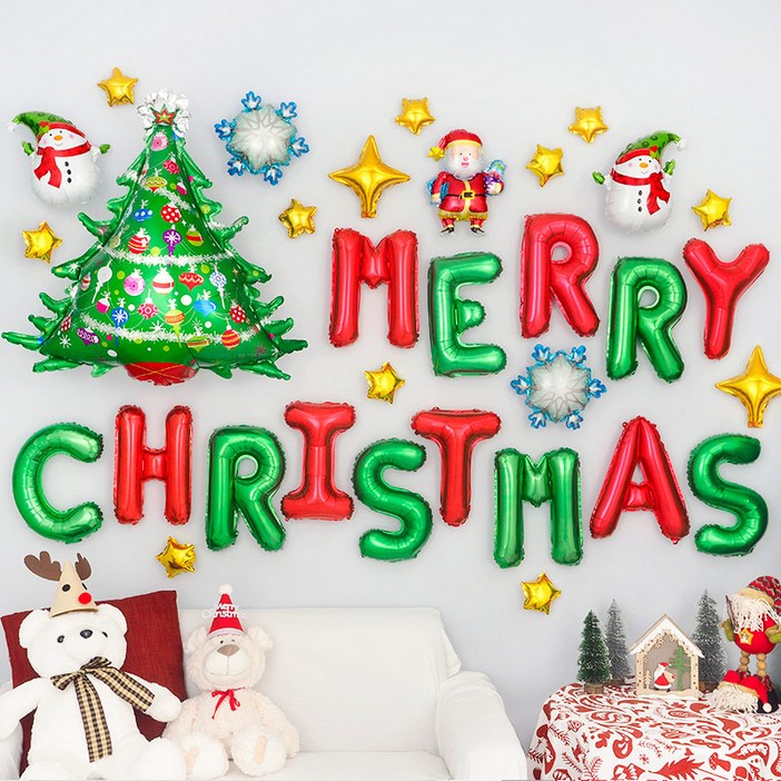 파티팡 M063 크리스마스 은박풍선 장식세트 레드앤그린 타입1, 2개