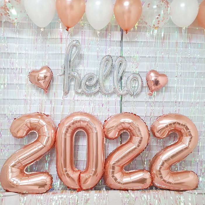 헬로우 2022 하트 풍선 신년 새해 연말 파티 꾸미기 장식 세트