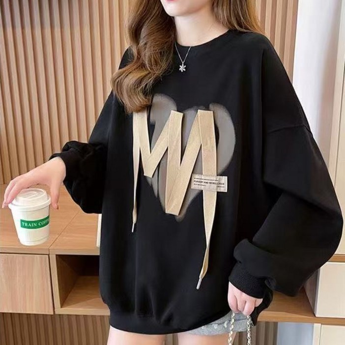 COMIRST 여성 빅사이즈 패션 하트 라운드넥 긴팔 맨투맨