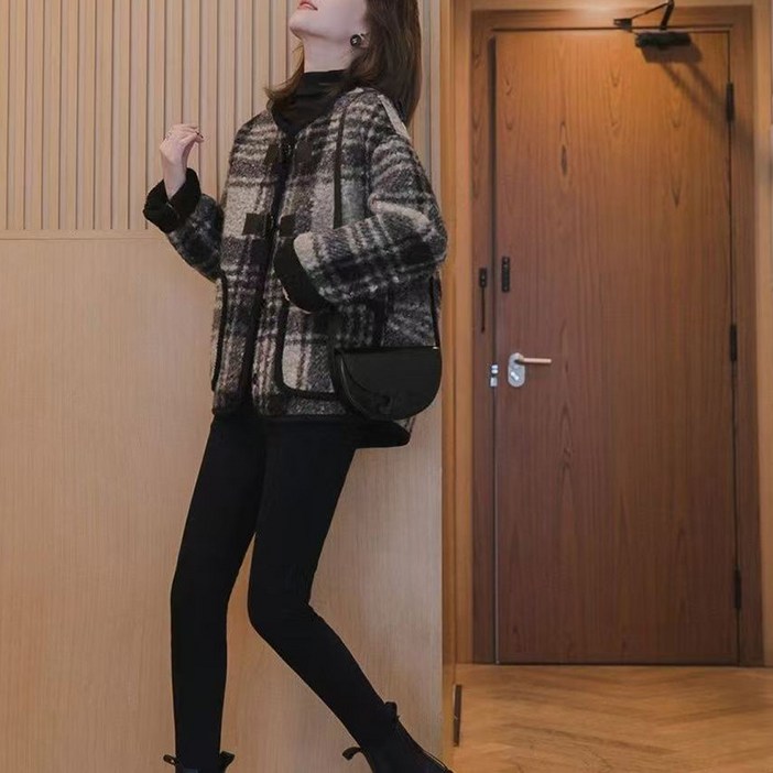 가을 겨울 모직 코트 기모 도톰 체크 자켓 점퍼 상의