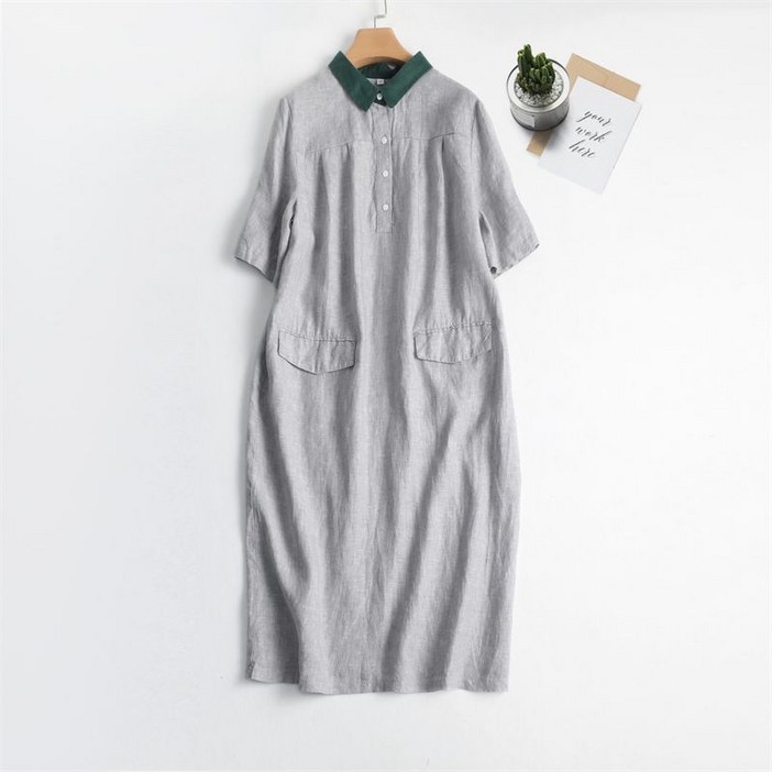 여성 반팔 셔츠 원피스 봄 여름 루즈핏 슬림핏 스커트 패션 기질 롱 카디건 치마 캐주얼 원피스 LJX