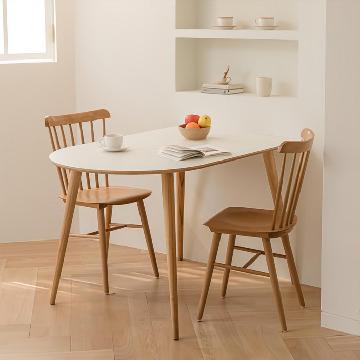 우드레이 소노 반타원 원목 테이블 800, 화이트  우드