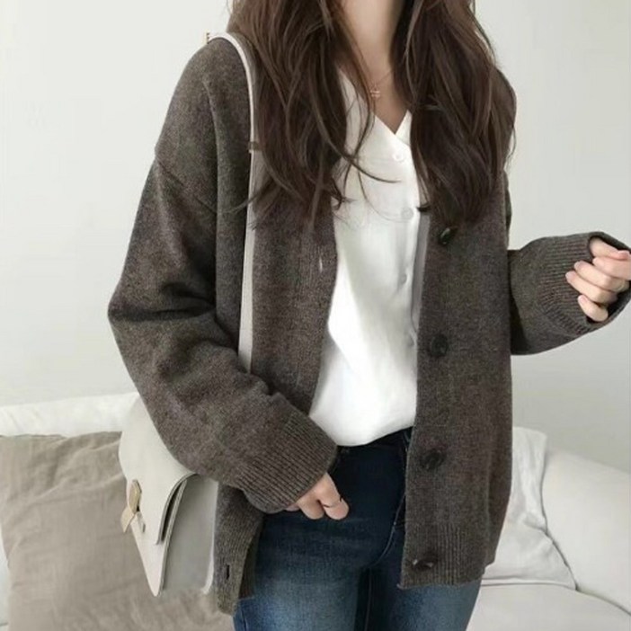 재한 여성 니트 가디건 루즈핏 스웨터1147