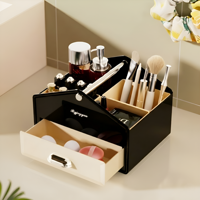 K-STORE 휴대용 바구니형 화장품정리함 화장품 수납정리함 수납함 서랍정리함 메이크업 미니 서랍장 정리대 박스 영양제 보관함, 1개, 블랙