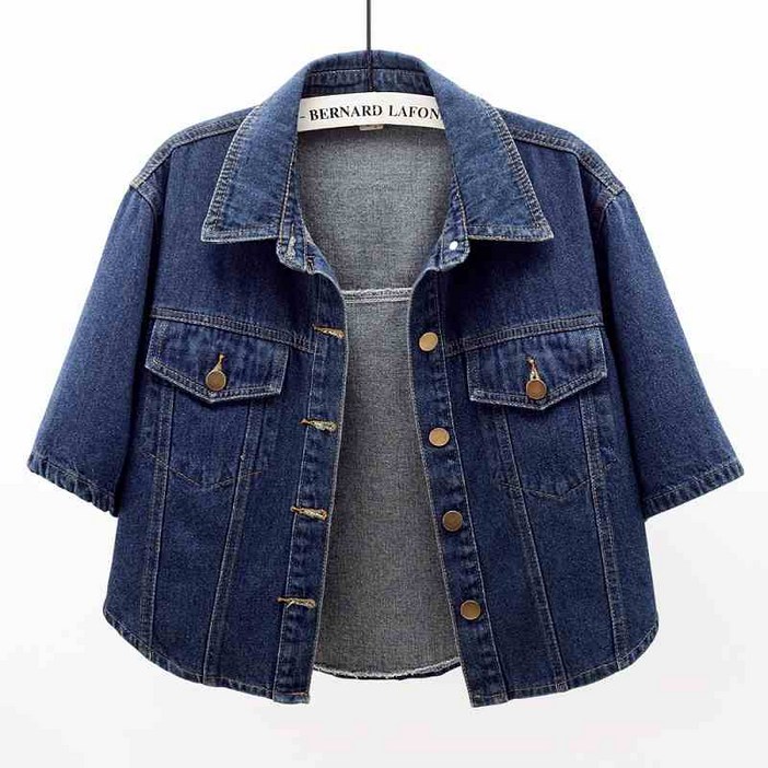 여성용 여름 데일리 루즈핏 숏 데님 코트 반팔 청자켓