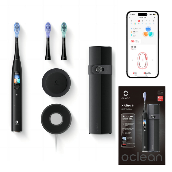 [공식수입] 오클린 Oclean 고급 음파 전동칫솔 X Ultra S 전용APP연동 AI 음성 양치 가이드, 1세트, 블랙, X Ultra S