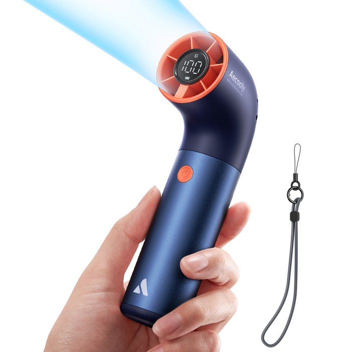 Aecooly 미니 무선 휴대용 초강력 핸디 선풍기 손선풍기, 블루오렌지, PH03, 1개