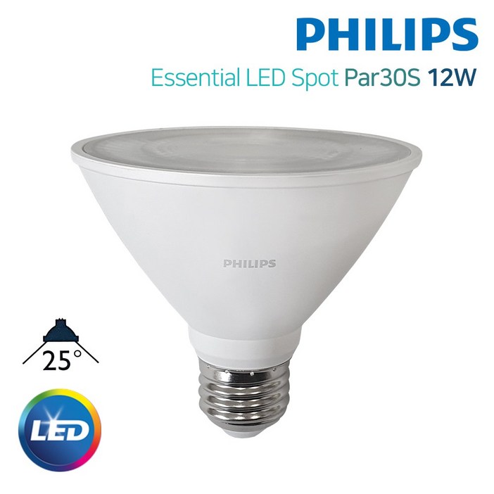 필립스 Essential 에센셜 LED 스팟25도 PAR30s 12W E26 E27(주광색/주백색/전구색)