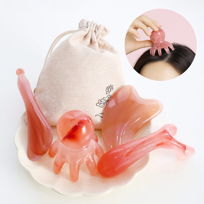 다르앤 괄사 마사지 4종세트 두피 바디 얼굴 콧대 승모근 종아리 전신 마사지기, 괄사4종, 1세트