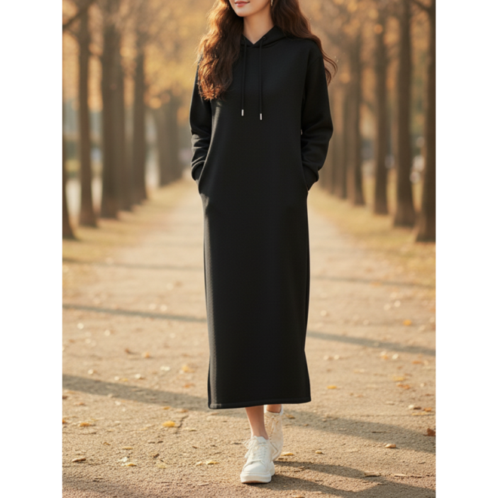 더담다 가을 겨울 후드 기모 롱원피스