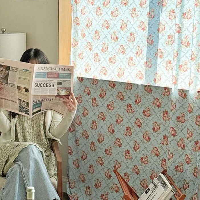 빈티지 페일드로즈 쉬폰 포인트 커튼 패브릭 창문 인테리어 패턴 디자인