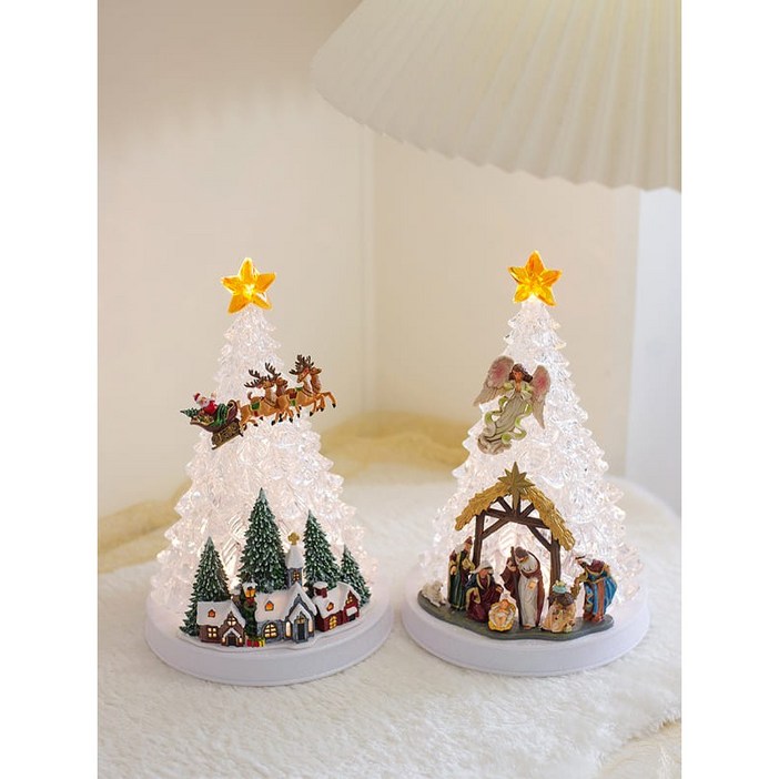 Christmass 트리 오르골 화이트크리스마스 장식품 인테리어 소품, 산타