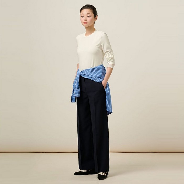 [백화점 정품] FW25 빈폴 레이디스 롱 스트레이트 팬츠 네이비 (BF5221C01R)