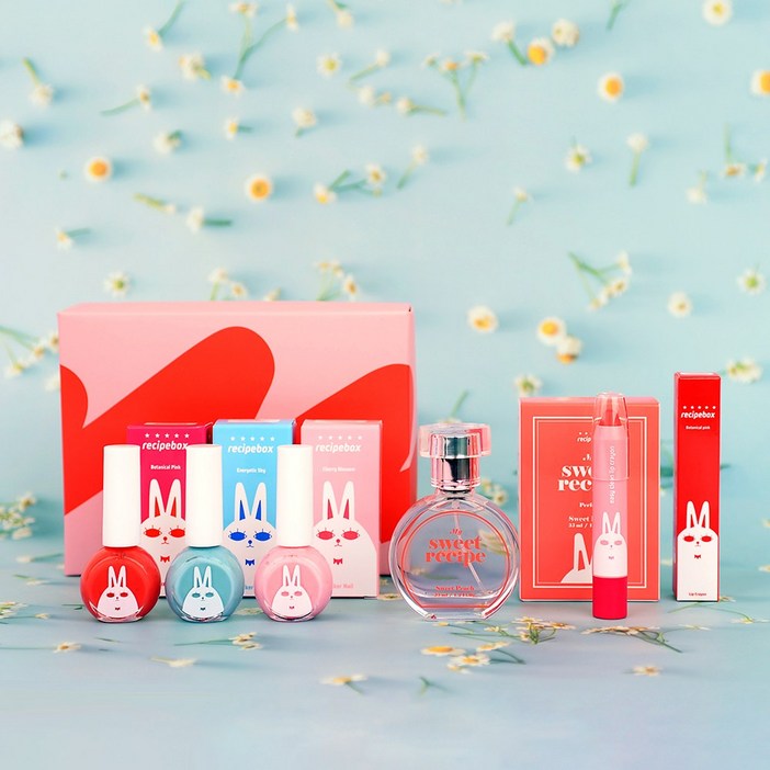 레시피박스 어린이 화장품 스위트믹스 선물세트, 향수+립크레용+매니큐어3종(핑크+스카이+체리) - 쇼핑앤샵