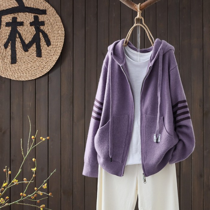여성 니트 후드집업 봄 간절기 아우터 루즈핏 캐주얼 스웨터 데일리 가디건 스타일 편안한 착용감 데이트룩 나들이룩 고급스러운 디자인
