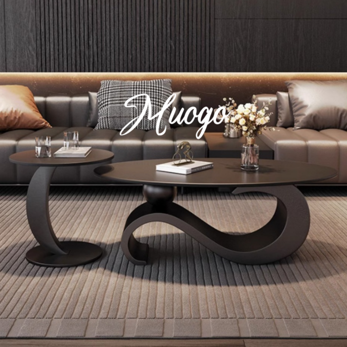 Muogo 쇼파 테이블 거실 소파 세라믹 대리석 협탁 좌식 사이드 원형 디자인 소파테이블, 1. 무광 블랙