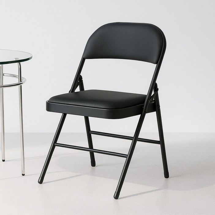 벨라까사 등받이 쿠션 접이식 식탁 의자, 블랙, 1개