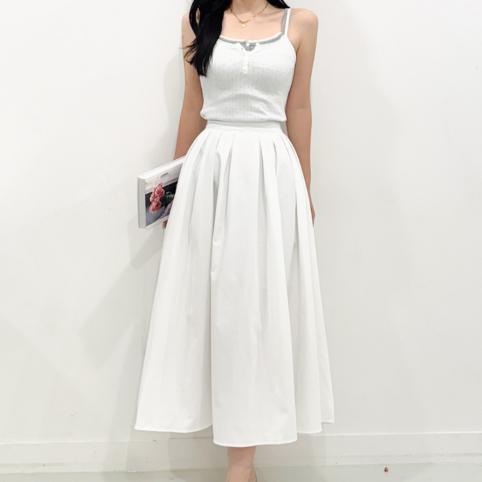 투디 코튼 바스락 핀턱 밴딩 롱스커트 데일리 빅사이즈 6677, 2컬러