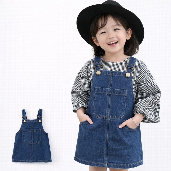 여아 유아 데님 멜빵 원피스 키즈 청원피스