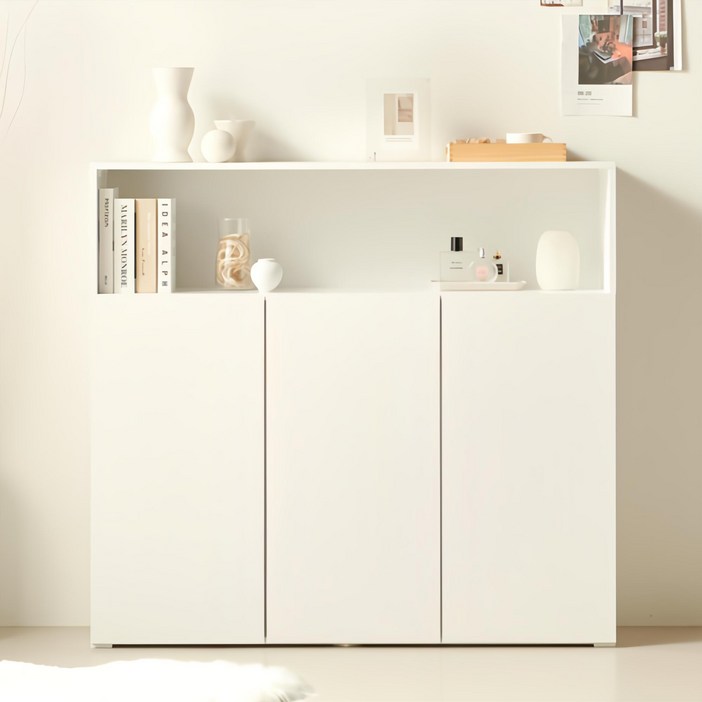 룸앤디 국내 제조 뉴모던 3단 상부오픈형 높은 수납장 방문설치, 화이트