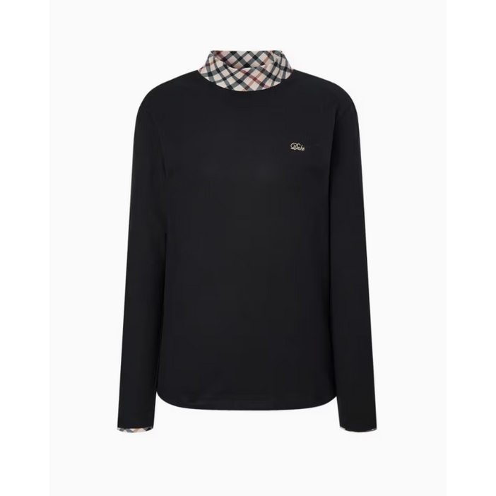 [정품 인기상품] 닥스 영문 로고 체크 넥라인 포인트 여성 하이넥 긴팔 티셔츠