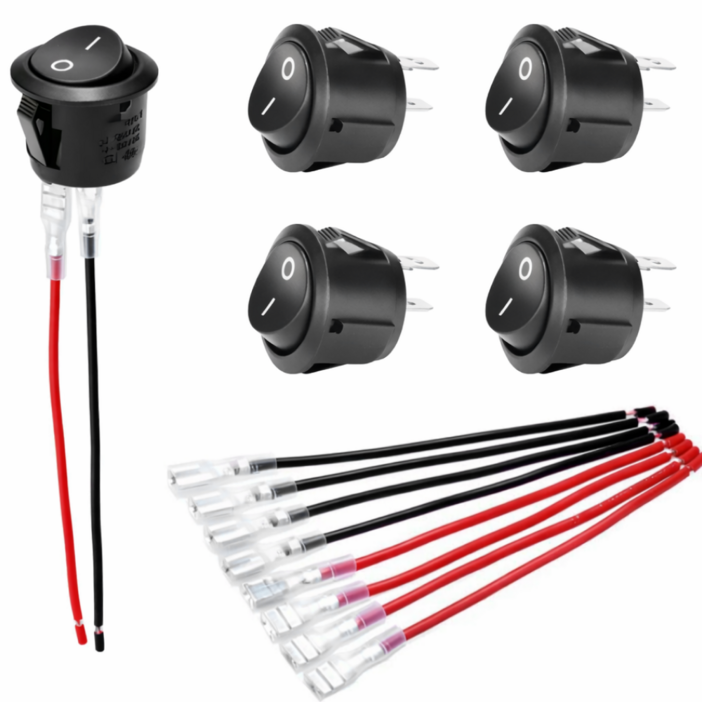 20mm 원형 ONOFF 전원 스위치 배선포함 DIY 푸시버튼 AC 220V DC 12V 겸용, 5개