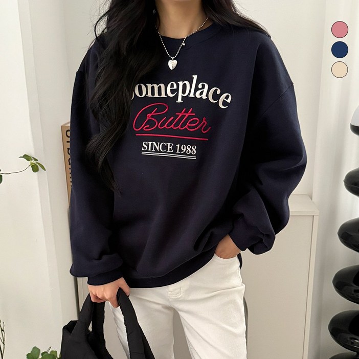 디테일웨어 여성 기모 썸웨이 맨투맨 자수 레터링 오버핏 긴소매 티셔츠 도톰한 여자맨투맨 귀여운 데일리룩 스웻셔츠