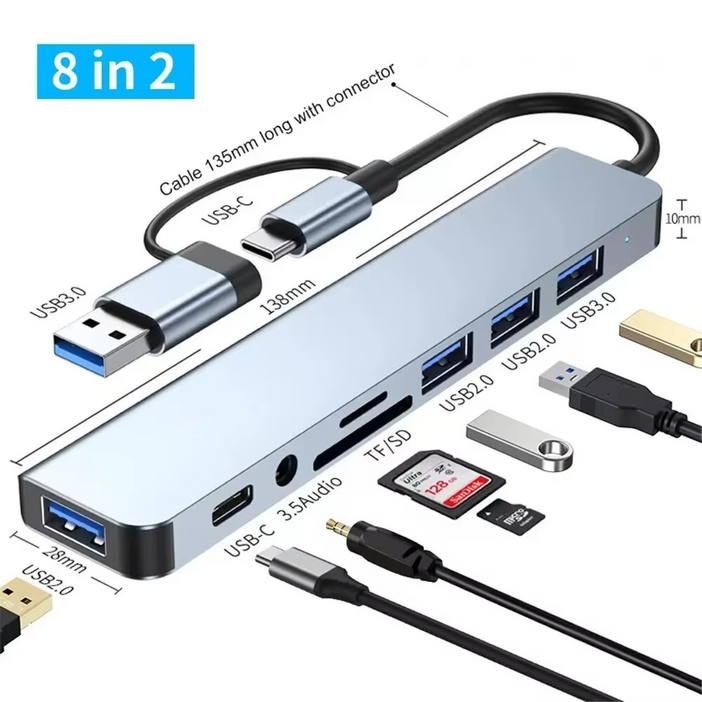 KC 인증 USB C 8in2 멀티허브 도킹스테이션 USB3.0 SD TF 카드리더 갤럭시 맥북 노트북