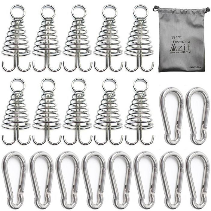 캠핑 아지트 탄소강(CARBON STEEL) 강철 비너 6호 10P + 스프링 오징어 데크팩 10P + 방수 주머니, 1개