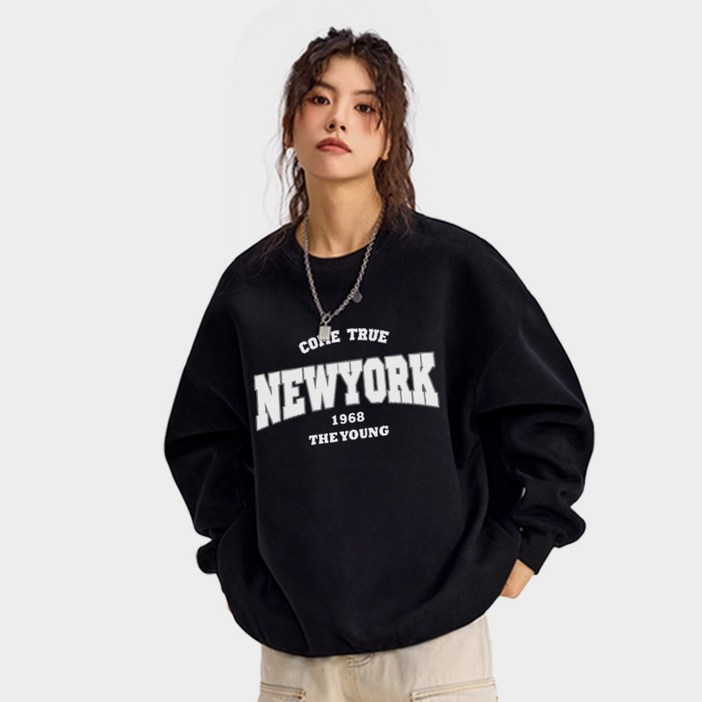 FONOW 남녀공용 심플 뉴욕 엠파이어시티 1968 스탠다드핏 맨투맨