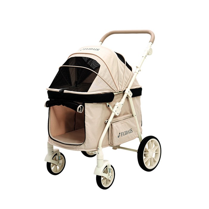 플리다스 일체형(웨건형) 원터치 강아지 유모차 애견 반려견 개모차, 모카베이지