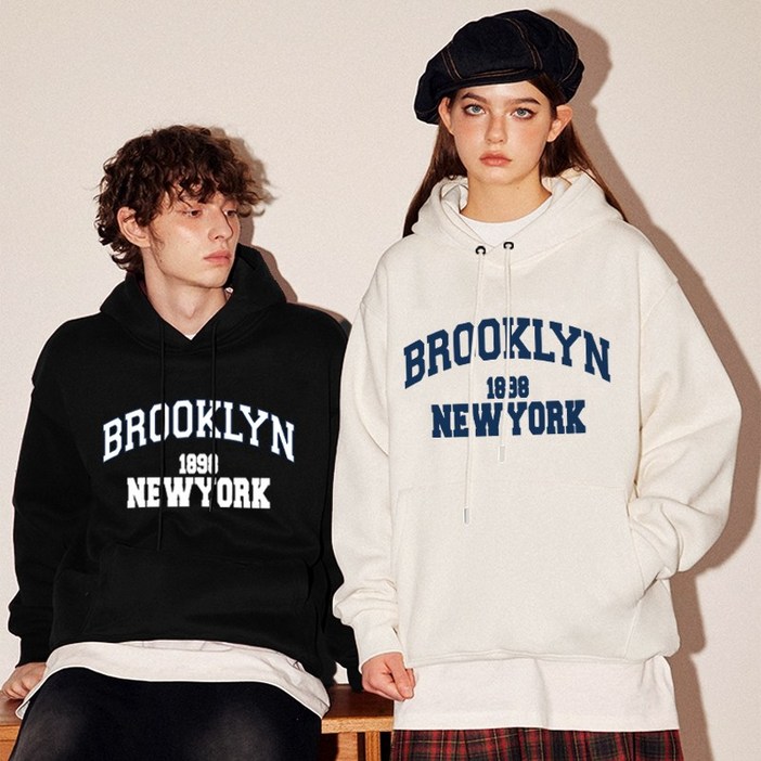 FONOW 1898뉴욕 특양면 스탠다드핏 맨투맨 남녀공용 후드티