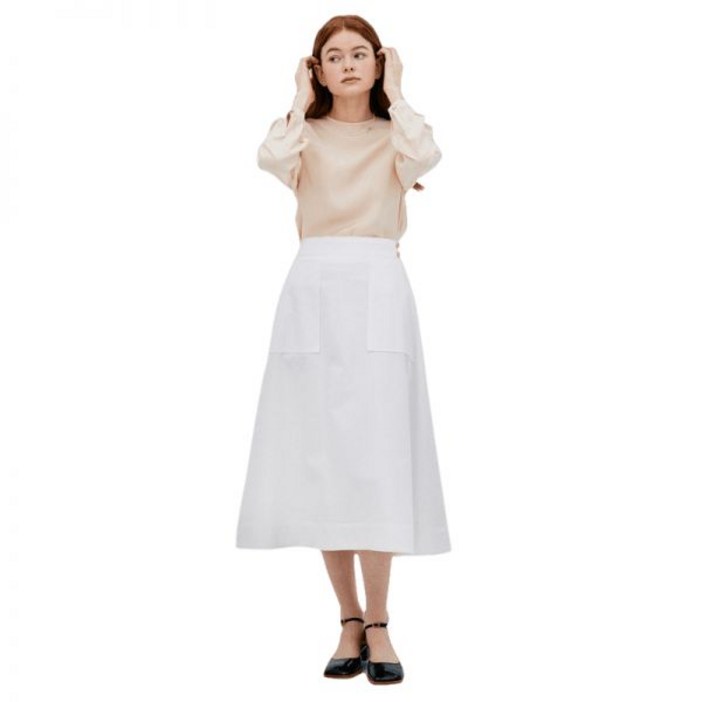 언에디트 L Gold Button Flare Skirt_White