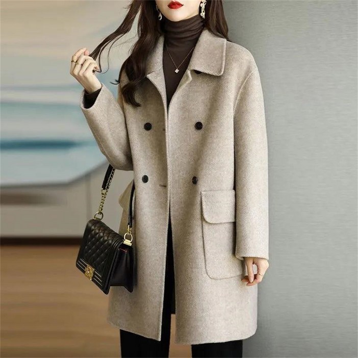 besteffie 코트 봄 가을 카락넥 루즈핏 무지 하프코트 더플코트 패션 빅사이즈 겨울 여성 모직코트  C88