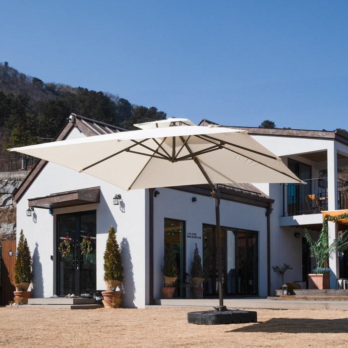 오드Ode 초대형 파라솔 카페 테라스 사각 옥상 야외 대형 3m, 화이트물통x