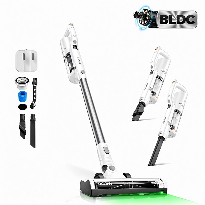무선 청소기 BLDC 모터 저소음 H14 헤파필터 레이저 그린라이트 먼지탐지 반려동물 털 카펫 청소 초경량 무상AS