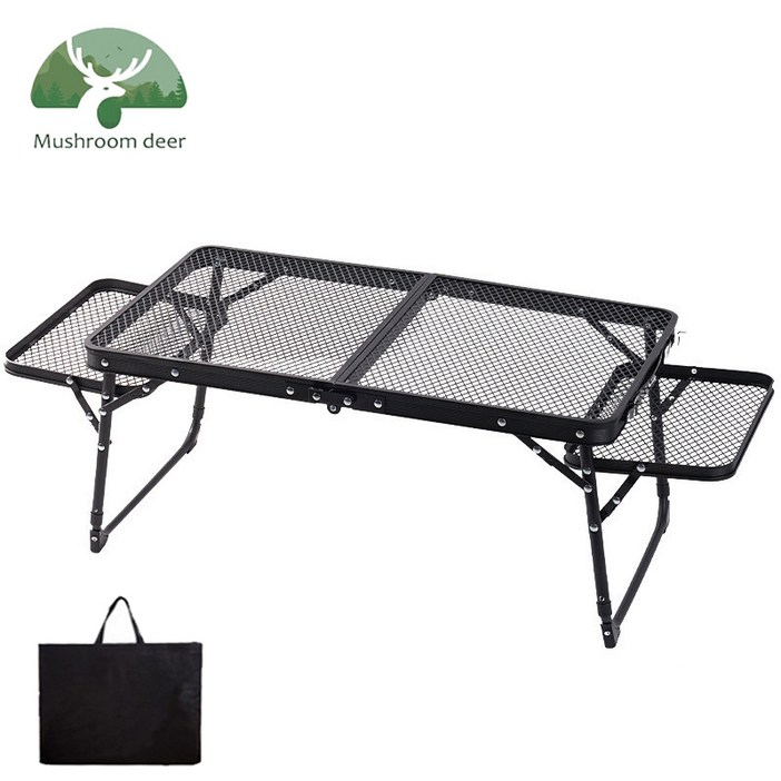 Mushroom deer 캠핑 접이식 아이언 메쉬 슬림 미니 캠핑 테이블 경량테이블, 블랙
