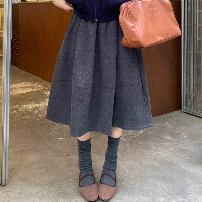 이서어패럴 밴딩모직 A라인 미디 롱 스커트 25108