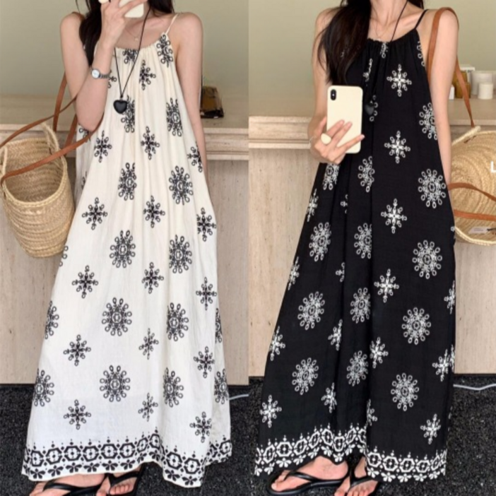 앤드유  휴양지 원피스 홀터넥 민소매 고급자수 몸매커버