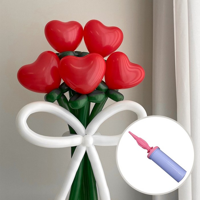 DIY 요술풍선 하트 레드 꽃다발 손펌프 by 파티아일랜드