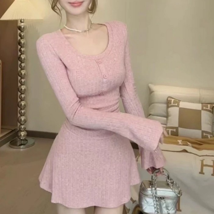 COSYEVNO 여성 원피스 가을 라운드 우아하고 세련된 루즈핏 캐주얼 긴팔 스커트 CXJqz-28