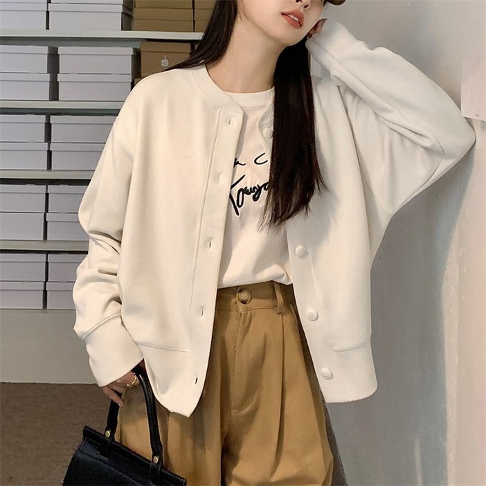 천하오 가을 여성 긴 소매 가디건  솔리드 라운드 코트 TZ366