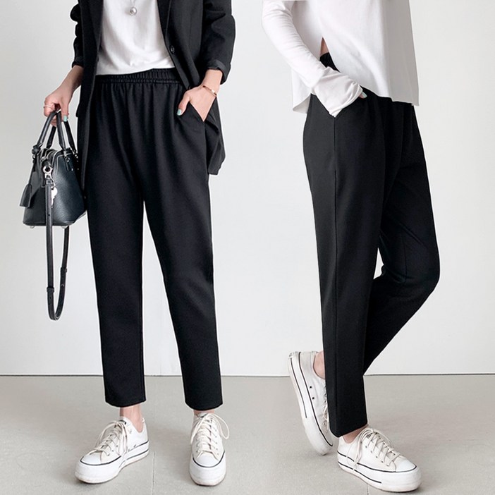 11 여성 빅사이즈 배기핏 밴딩 슬랙스 팬츠 55120 사방스판 간절기용 바지 2장